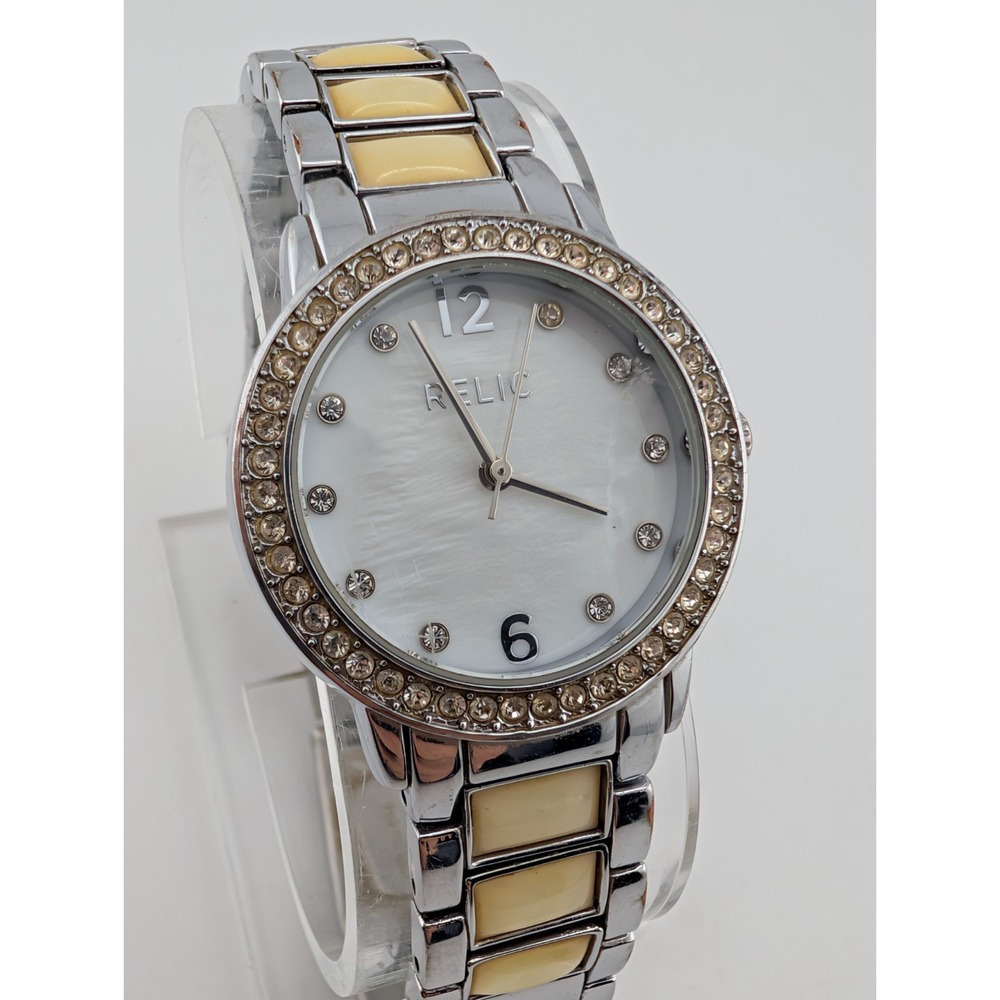 Relic Fossil Women's Watch 32mm Case Crystal Bezel MOP Dial ZR34354- New Battery
